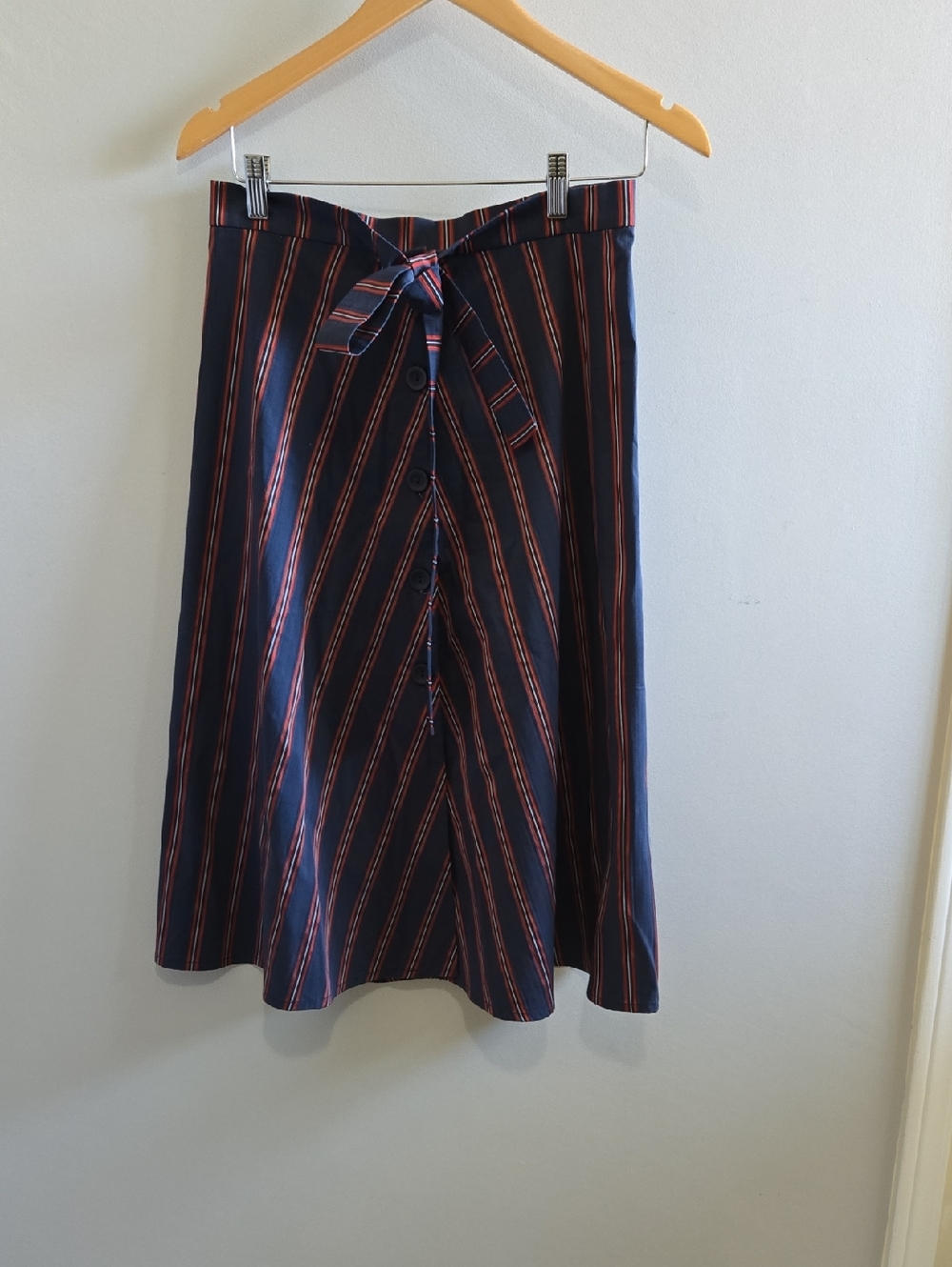 BAON Blue and Red Striped A Line Swing Skirt Size Medium